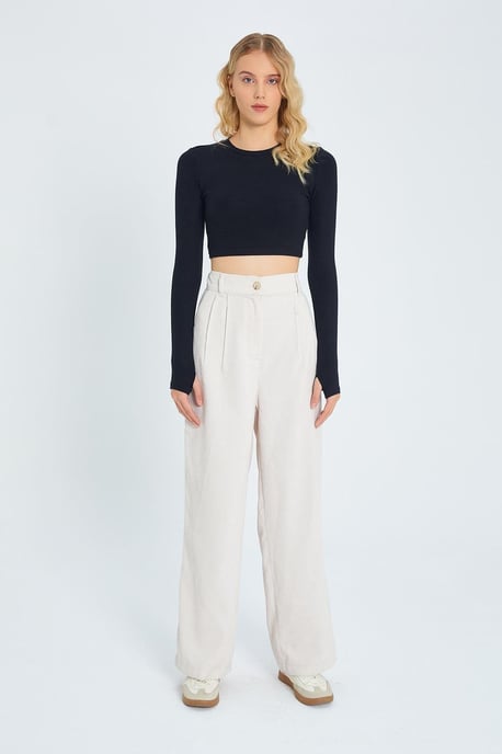 Högmidjade velour raka byxor - Image 1