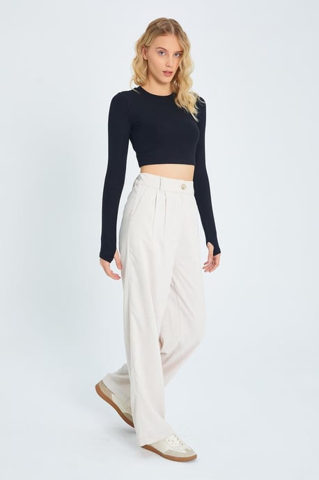Högmidjade velour raka byxor - Image 2