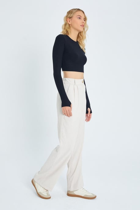 Högmidjade velour raka byxor - Image 3