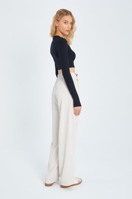 Högmidjade velour raka byxor - Image 5
