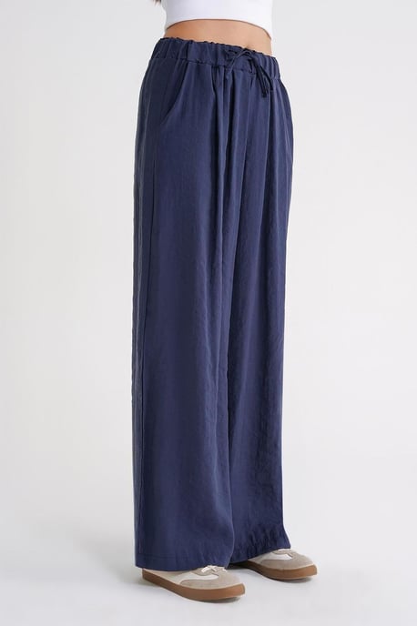 Hoge taille modal geplooide palazzo broek met strikkoord - Image 5