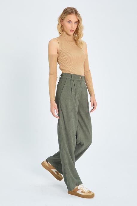 Högmidjade velour raka byxor - Image 2