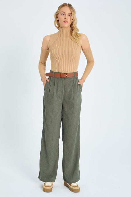 Högmidjade velour raka byxor - Image 3