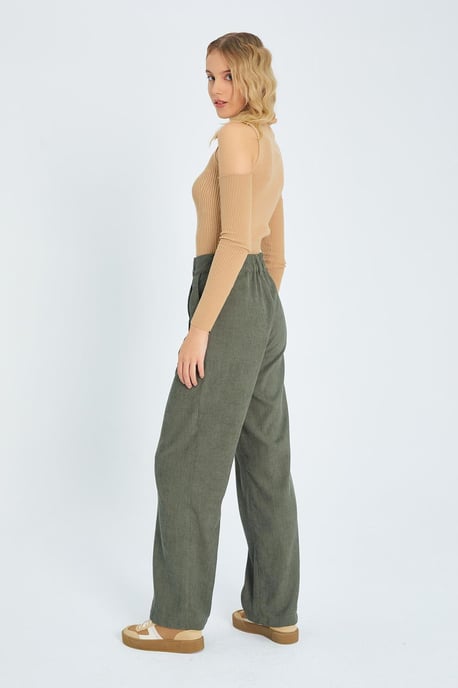 Högmidjade velour raka byxor - Image 5