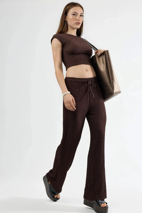 Textured Wide Leg Trousers with Drawstring Waist - Image 2