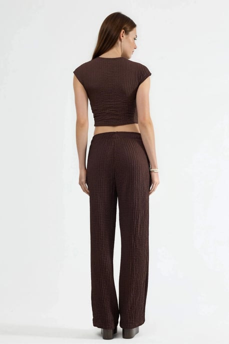 Textured Wide Leg Trousers with Drawstring Waist - Image 3