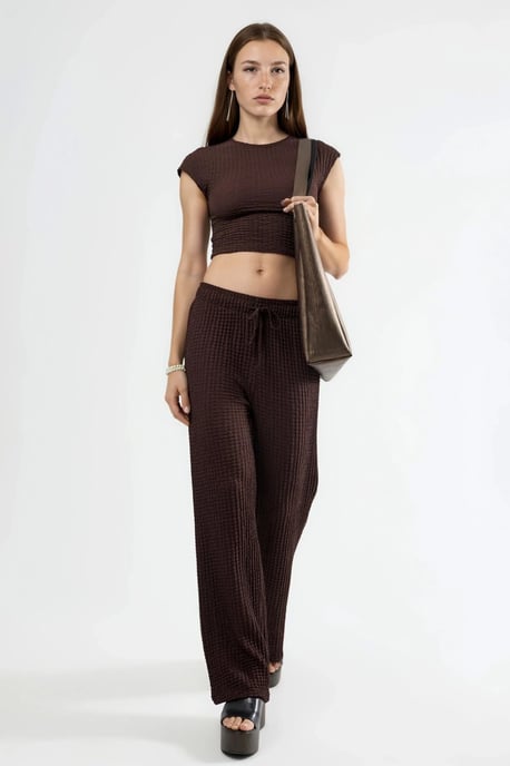 Textured Wide Leg Trousers with Drawstring Waist - Image 4
