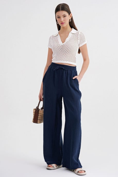 Hoge Taille Textuur Muslin Stof Broek - Image 2