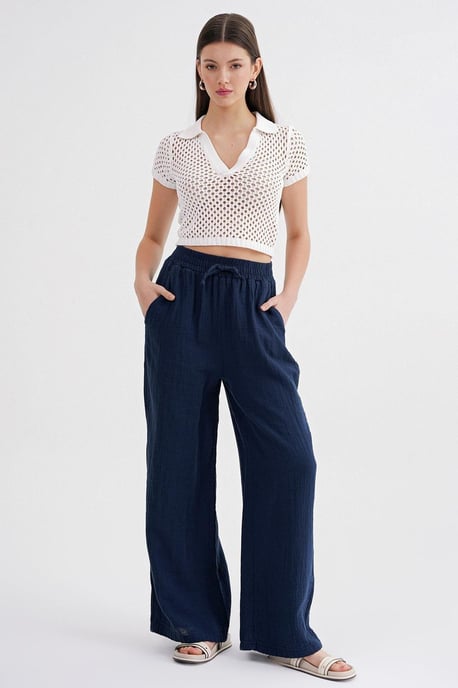 Hoge Taille Textuur Muslin Stof Broek - Image 3