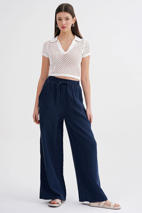 Hoge Taille Textuur Muslin Stof Broek - Image 4
