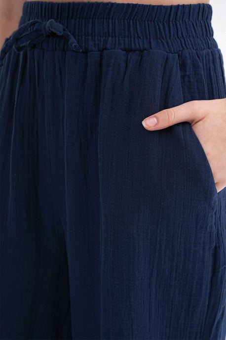 Hoge Taille Textuur Muslin Stof Broek - Image 5