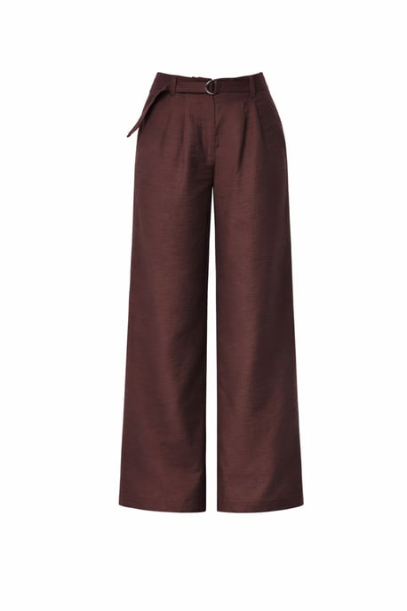 Hoge Taille Geweven Wijde Pijpen Broek met Ceintuur - Image 1
