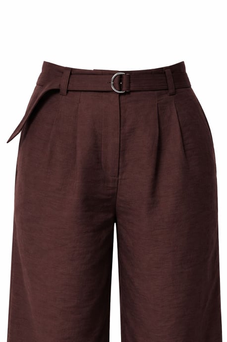 Hoge Taille Geweven Wijde Pijpen Broek met Ceintuur - Image 3