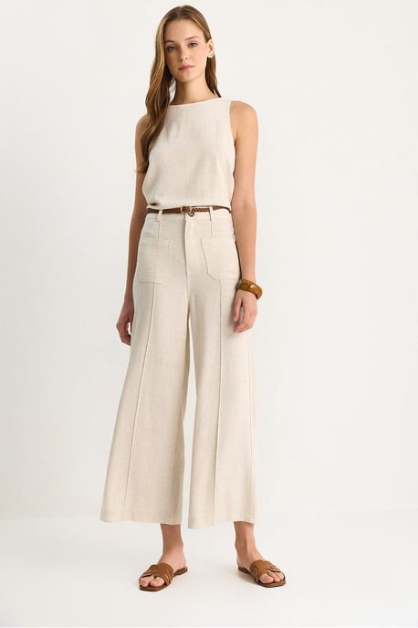 High Waist Wide Leg Ankle-Length Pants with Belt - Image 2
