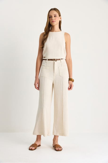 High Waist Wide Leg Ankle-Length Pants with Belt - Image 3