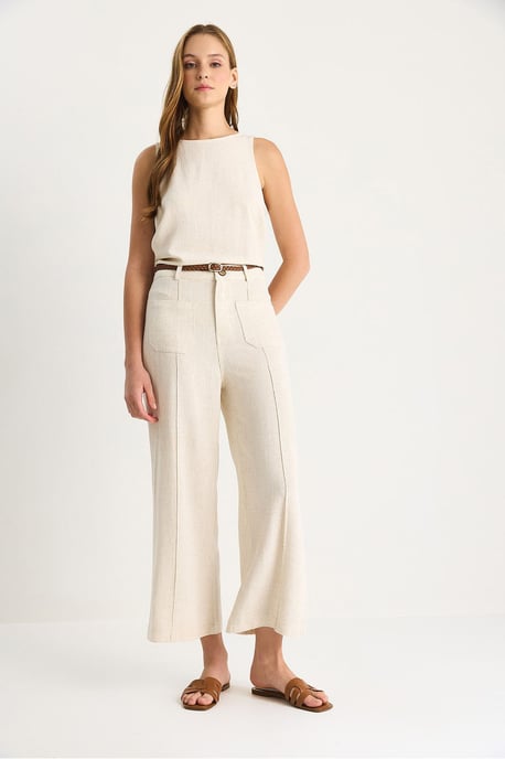 High Waist Wide Leg Ankle-Length Pants with Belt - Image 4