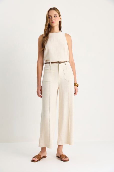 High Waist Wide Leg Ankle-Length Pants with Belt - Image 5