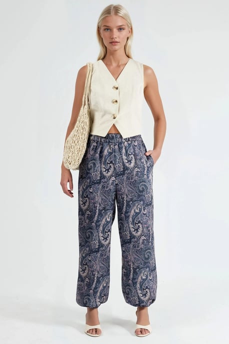 Patroon Broek met Elastieke Taille en Zakken in Baggy Fit - Image 6