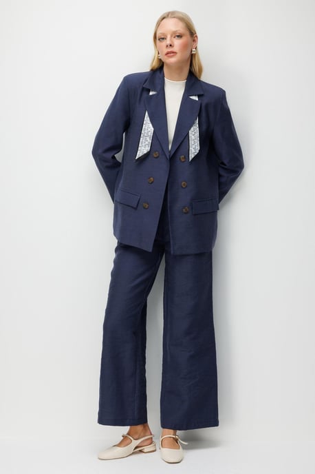 Hoge Taille Geweven Wijde Pijpen Broek met Ceintuur - Image 2