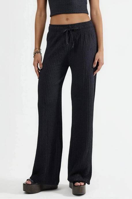 Textured Wide Leg Trousers with Drawstring Waist - Image 1