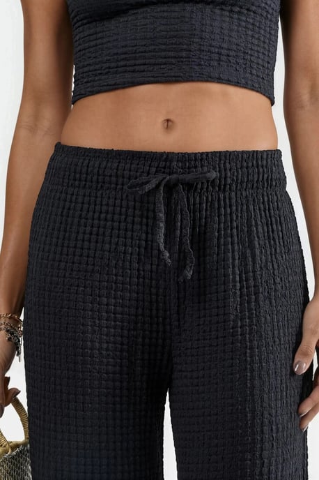 Textured Wide Leg Trousers with Drawstring Waist - Image 5