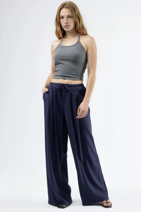Brede Pijpen Casual Broek met Touwtjes - Image 6