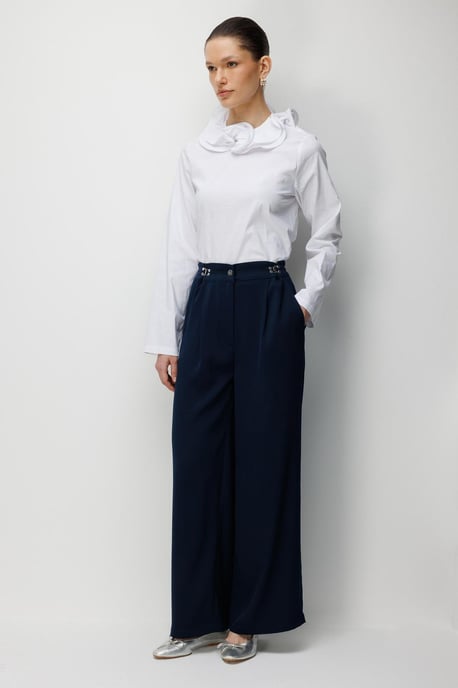 Hoge Taille Wijde Pantalon met Toebehoren Detail - Image 2