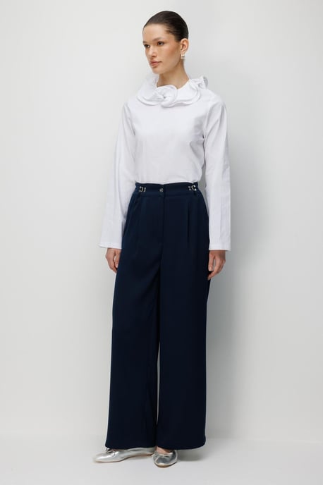 Hoge Taille Wijde Pantalon met Toebehoren Detail - Image 3