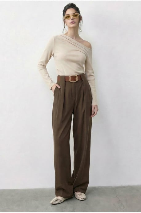 Hoge Taille Wijde Pantalon met Riem - Image 3