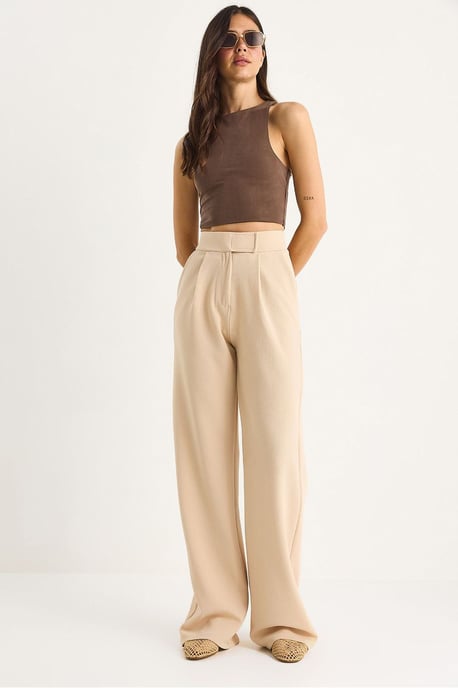 Hoge Taille Wijde Pantalon met Plissee - Image 1