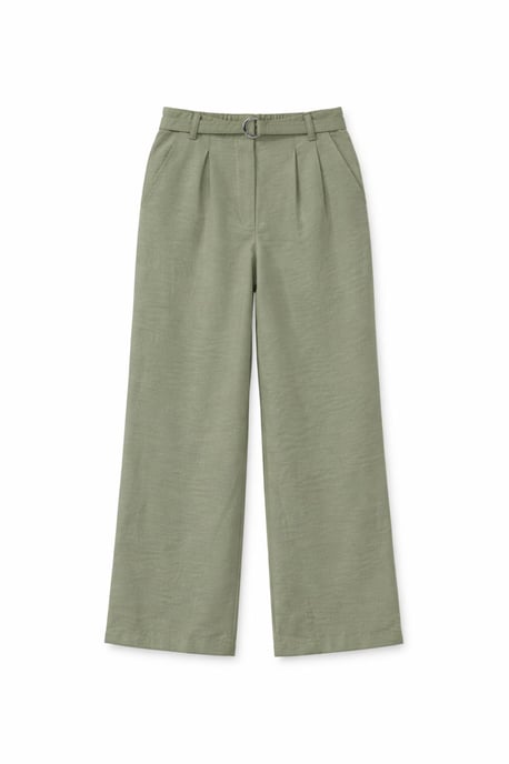 Hoge Taille Geweven Wijde Pijpen Broek met Ceintuur - Image 2