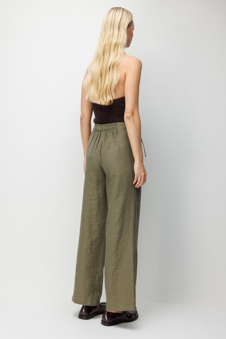 Hoge Taille Geweven Wijde Pijpen Broek met Ceintuur - Image 4