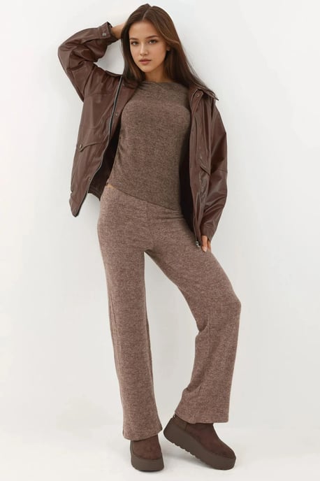 Elastische Taille Zachte Textuur Gebreide Broek - Image 6