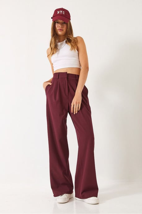 Wide Leg Pleated Pants with Hook and Loop Closure - Image 2