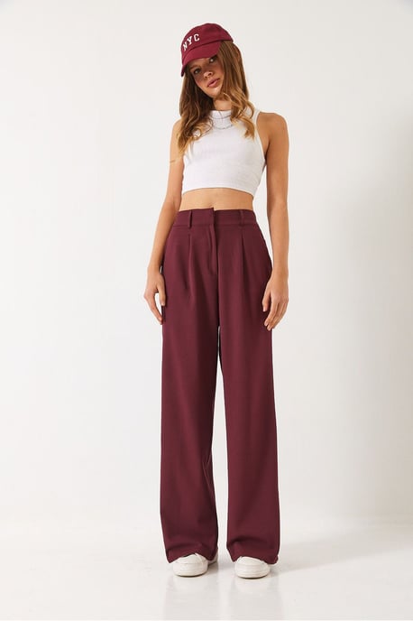 Wide Leg Pleated Pants with Hook and Loop Closure - Image 3