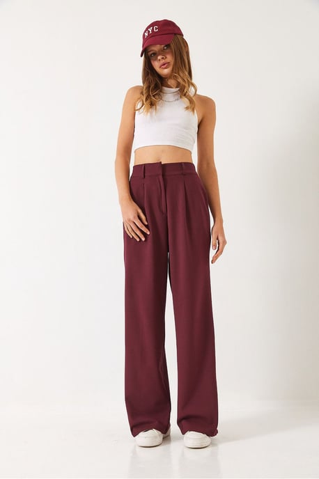 Wide Leg Pleated Pants with Hook and Loop Closure - Image 4