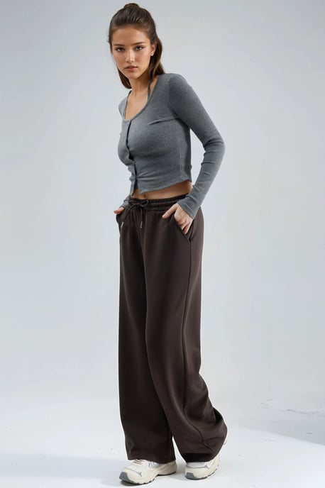 Midi taille wijde pijpen modal broek - Image 3