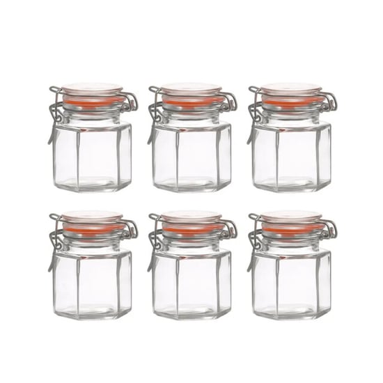 WDMT Zeshoekige weckpotjes 100 ml set van 6 – glazen voorraadpotjes met - Image 1