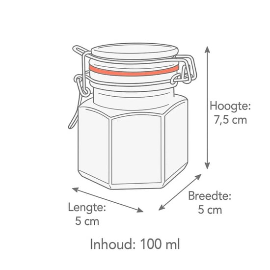 WDMT Zeshoekige weckpotjes 100 ml set van 6 – glazen voorraadpotjes met - Image 2