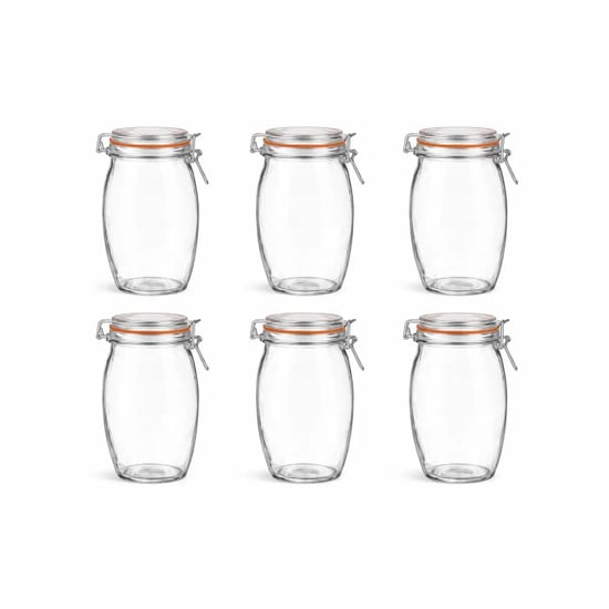 WDMT Weckpotten 1900 ml set van 6 – extra grote glazen voorraadpotten met - Image 1