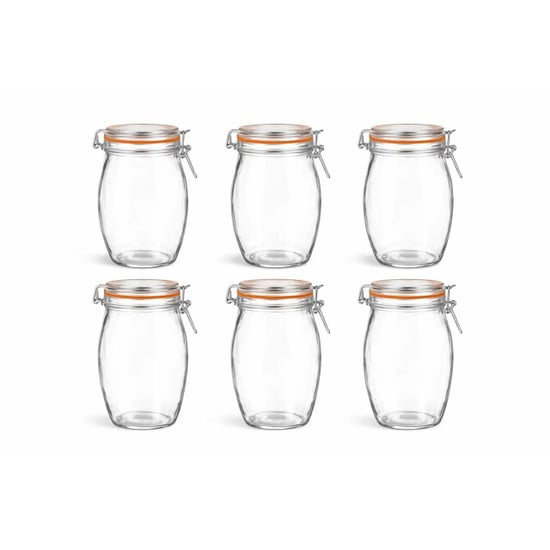 WDMT Weckpotten 1300 ml set van 6 – extra grote glazen voorraadpotten met - Image 1