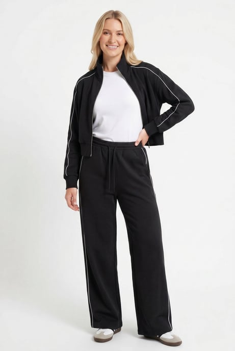 Black Contrast Piped Tracksuit Set - Image 1