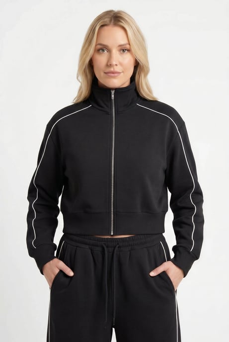 Black Contrast Piped Tracksuit Set - Image 2