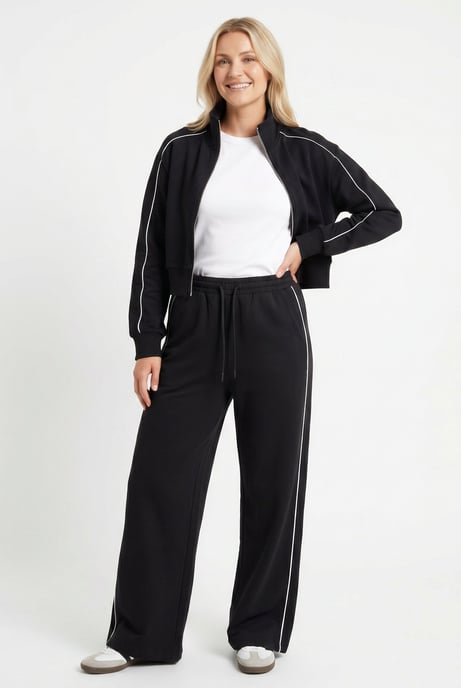 Black Contrast Piped Tracksuit Set - Image 3