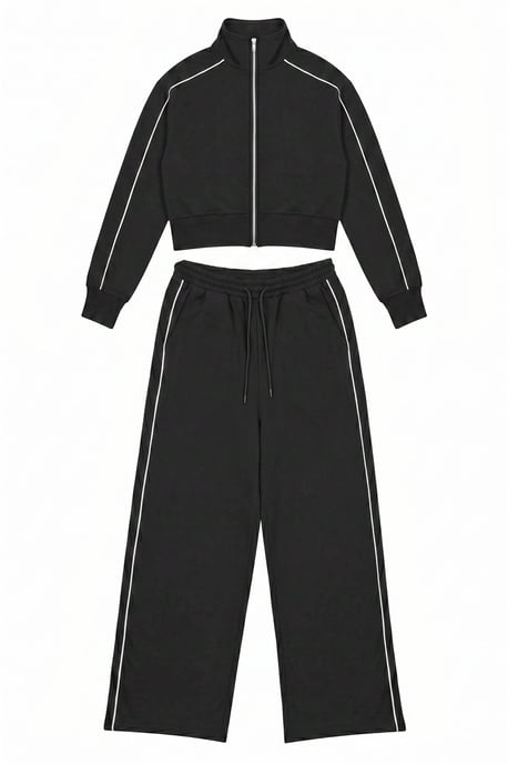 Black Contrast Piped Tracksuit Set - Image 4