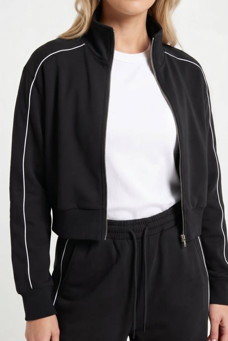 Black Contrast Piped Tracksuit Set - Image 5