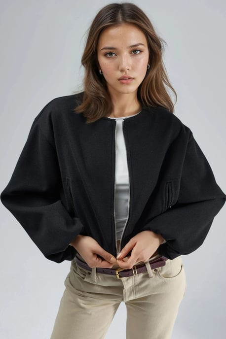 Korte Gabardine Jacket met Rits en Zak - Image 2