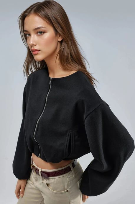 Korte Gabardine Jacket met Rits en Zak - Image 3