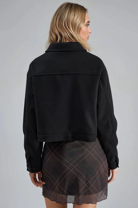 Crop Gabardine Jacket with Zipper and Pocket - Image 3