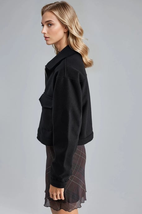 Crop Gabardine Jacket with Zipper and Pocket - Image 4